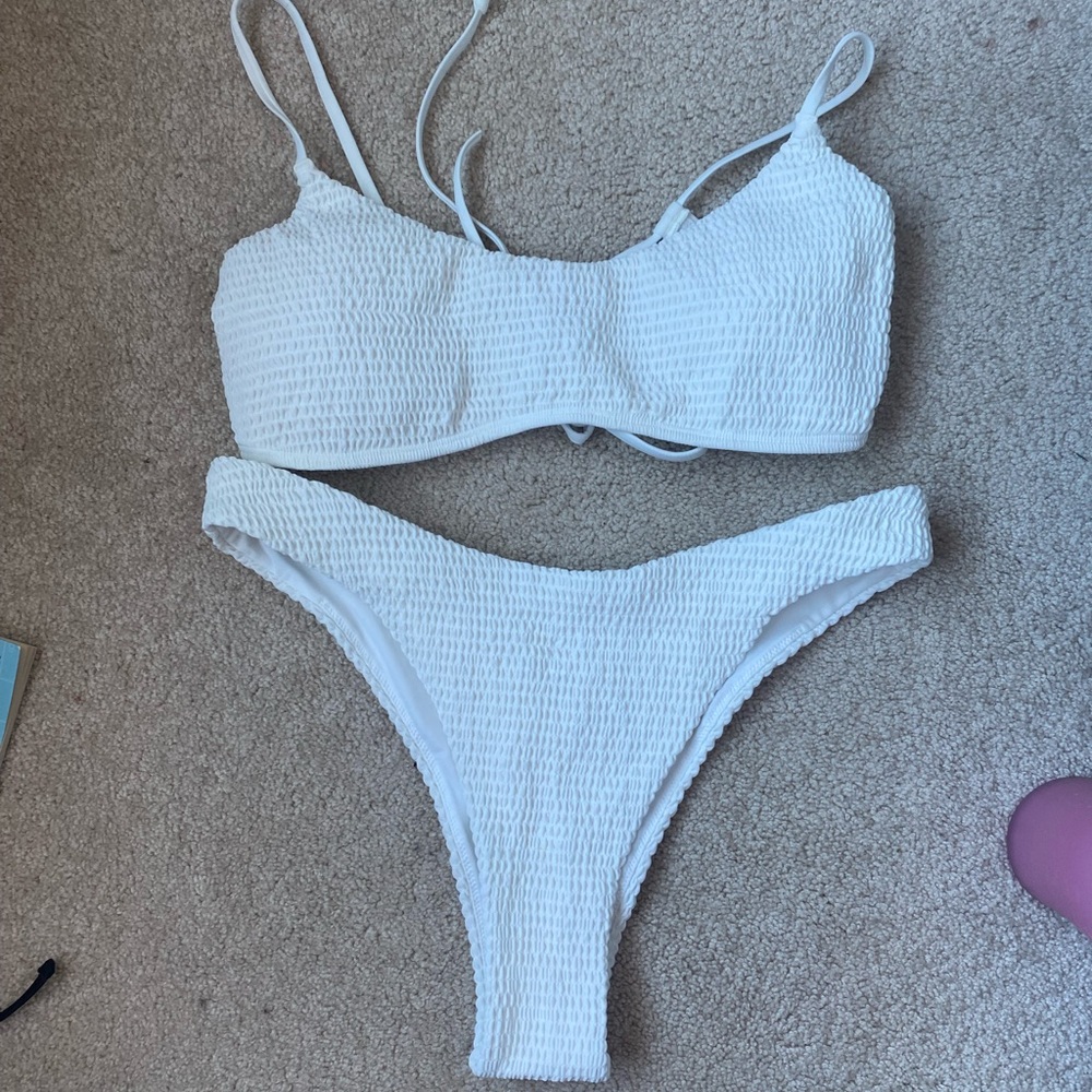 Textured White Bikini Set
